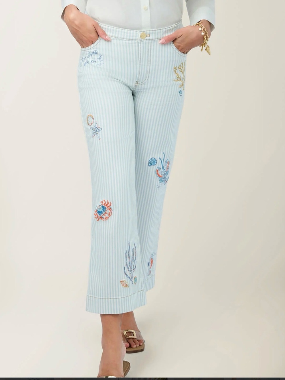 Spartina Mable Wide Leg Jean Flagler Resort Stripe